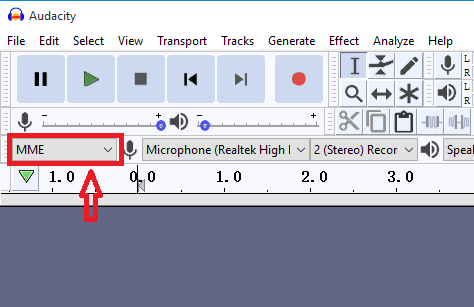 configurar el Host de audio en MME