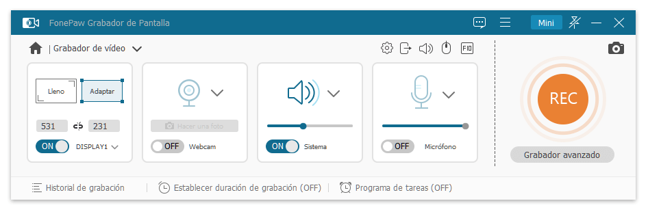 Establecer la configuración de la grabación