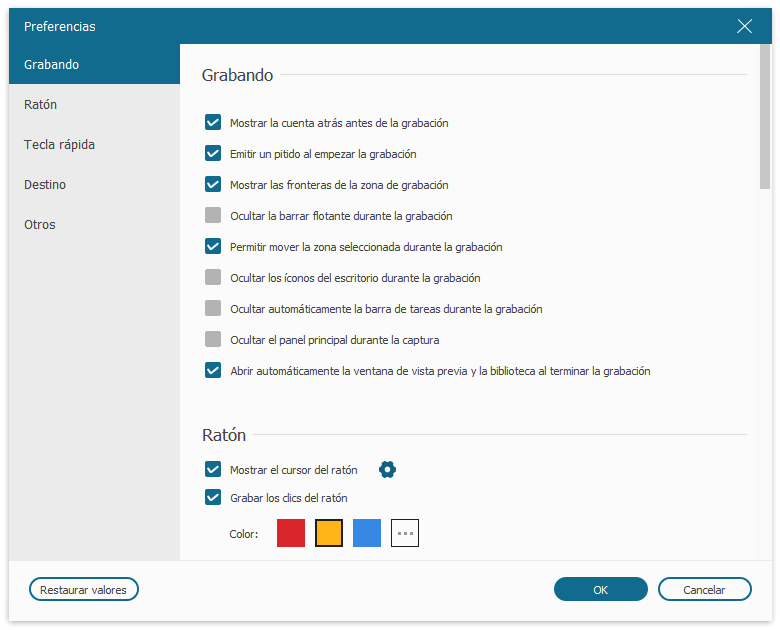 deshabilitar Mostrar cursor de ratón