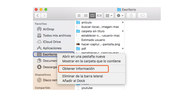 obtener información de escritorio de Mac