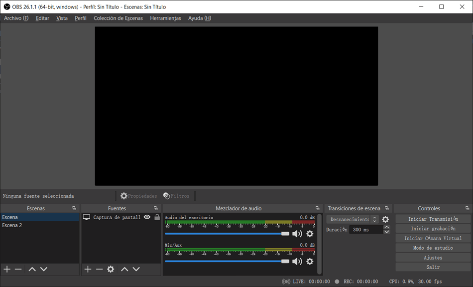 OBS muestra la pantalla negra