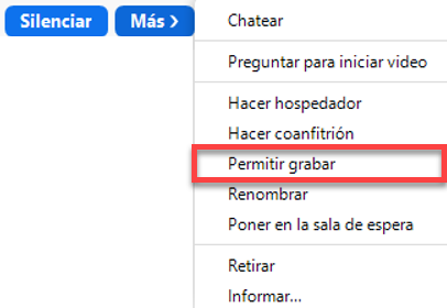 Permitir grabar la reunión de Zoom