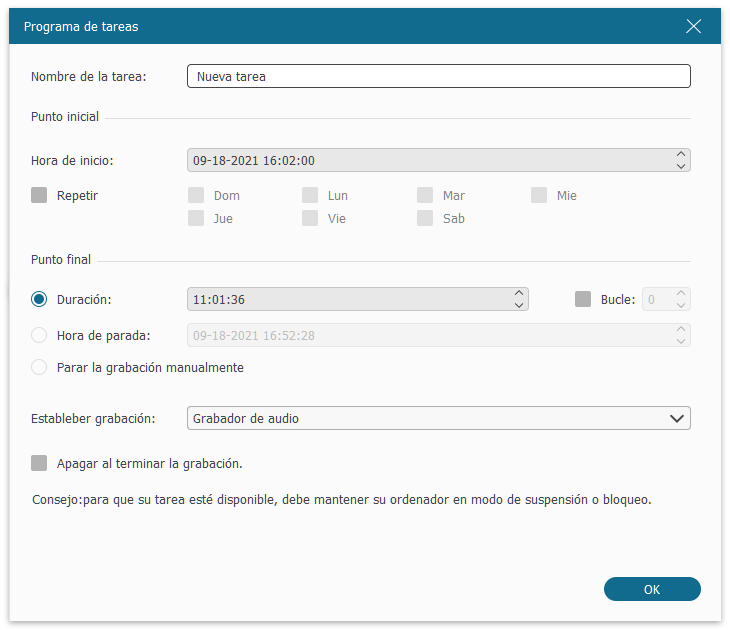 Programar tareas de grabación de FonePaw