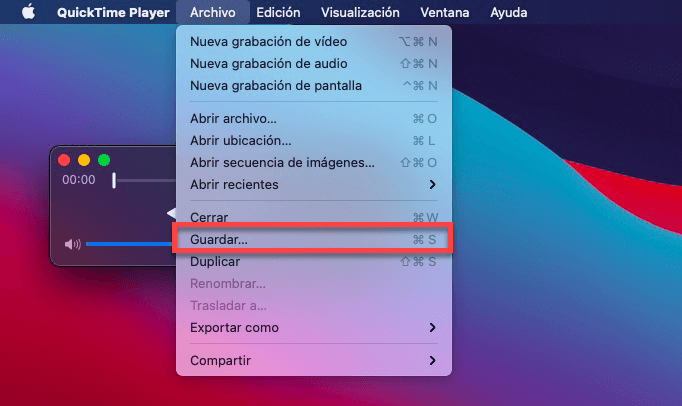 Guardar la grabación de audio en QuickTime