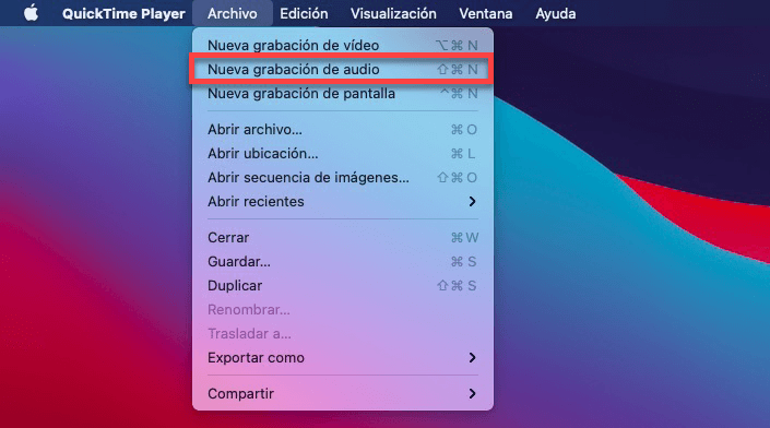 Nueva grabación de audio en QuickTime