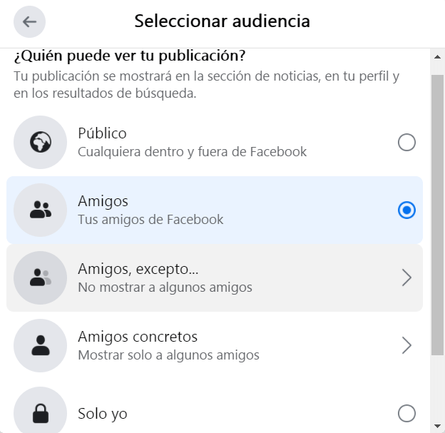 Selecionar público de facebook