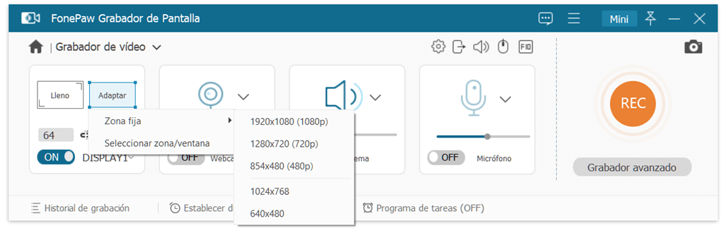 Personalizar la zona de grabación