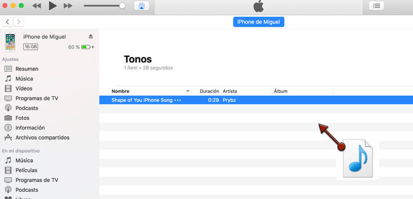 Agregar tonos en iTunes