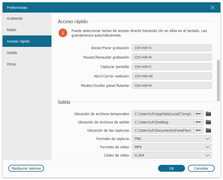 Configurar teclas rápidas