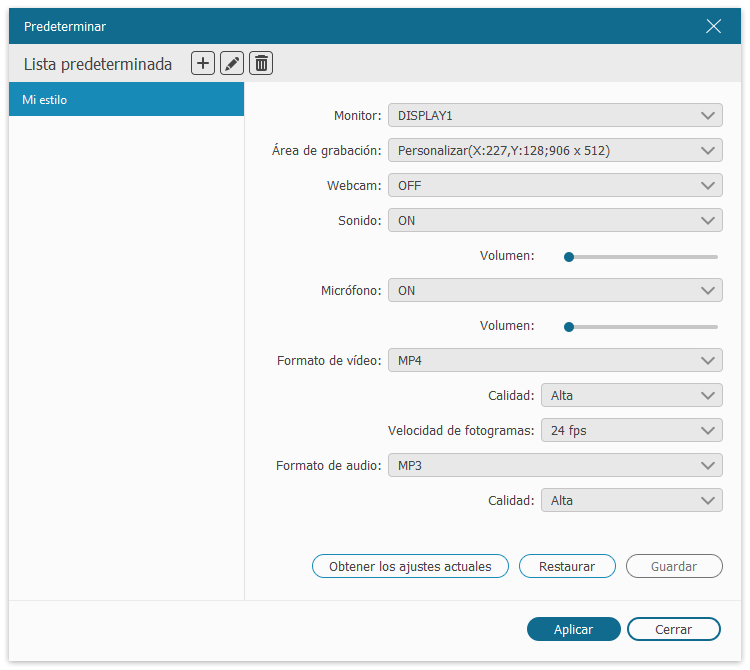 Configure el modo de grabación usted mismo