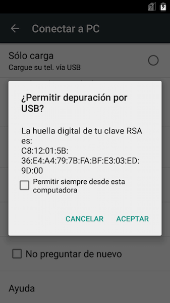 Permitir depuración USB