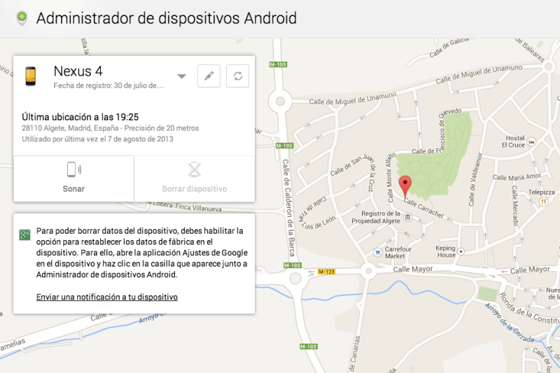 borrar Android con Administrador Dispositivos Android