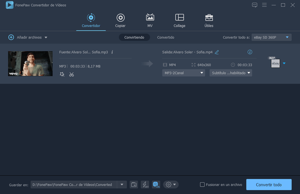 Seleccionar el audio para convertir