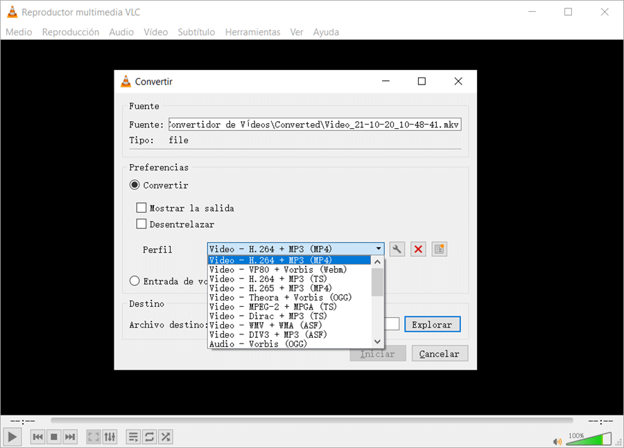 Convertir MKV a MP4 en VLC