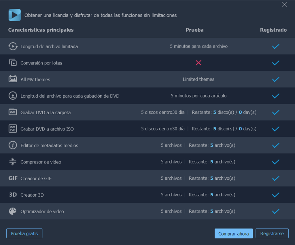 Comprar la licencia en la ventana de versión de prueba