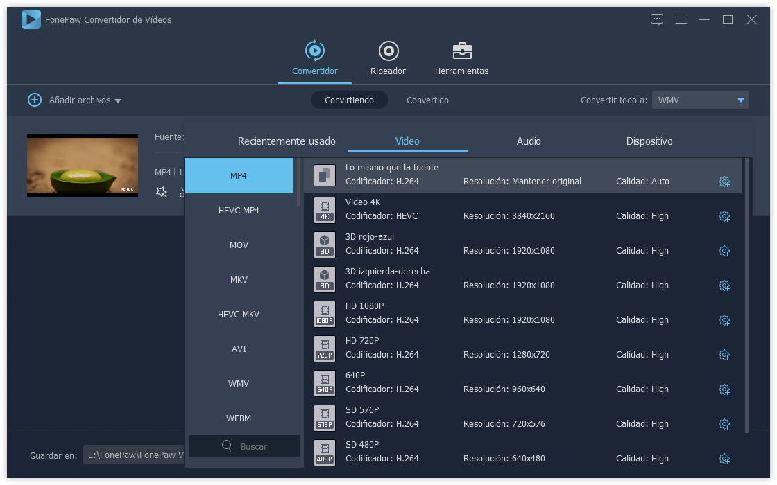 seleccionar perfiles de vídeos