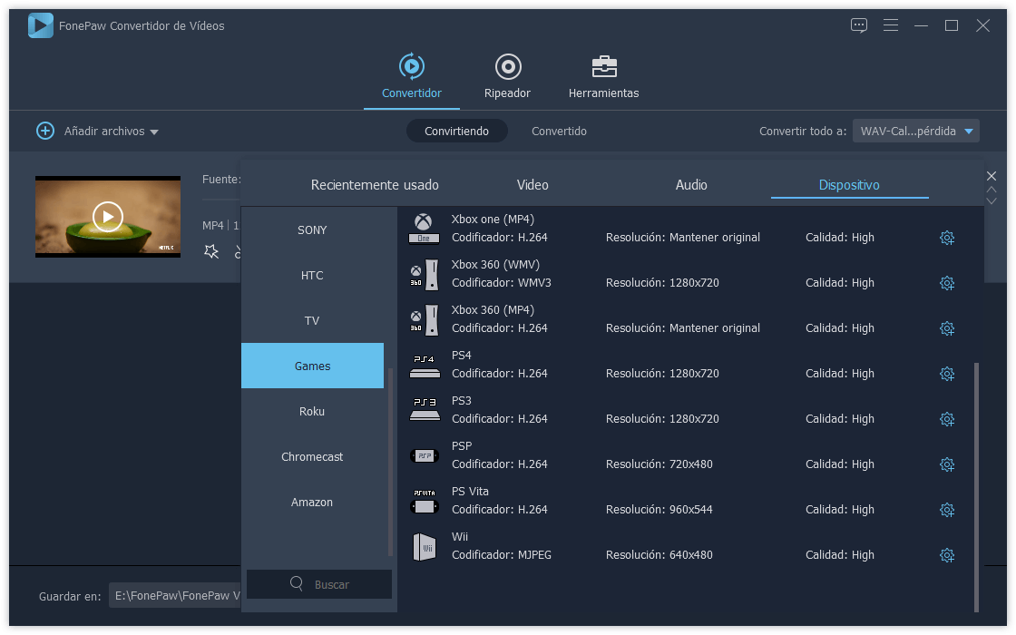 Seleccionar Formatos de Vídeos