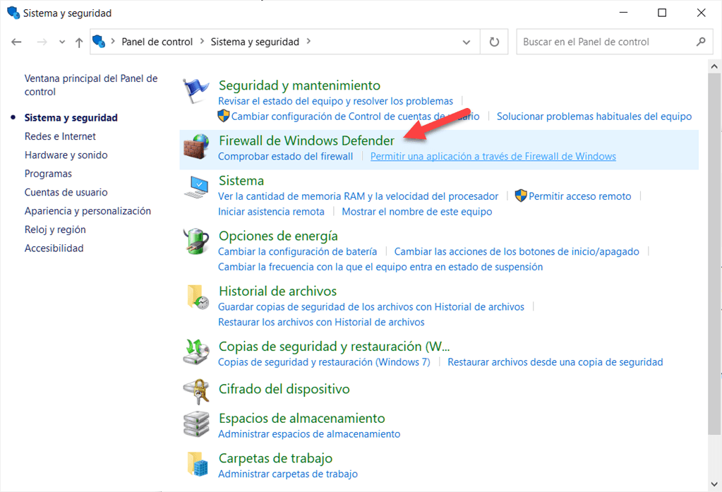 Firewall de Windows Defender