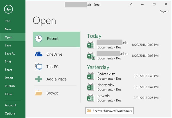 Recover Unsaved WorkBook in Excel