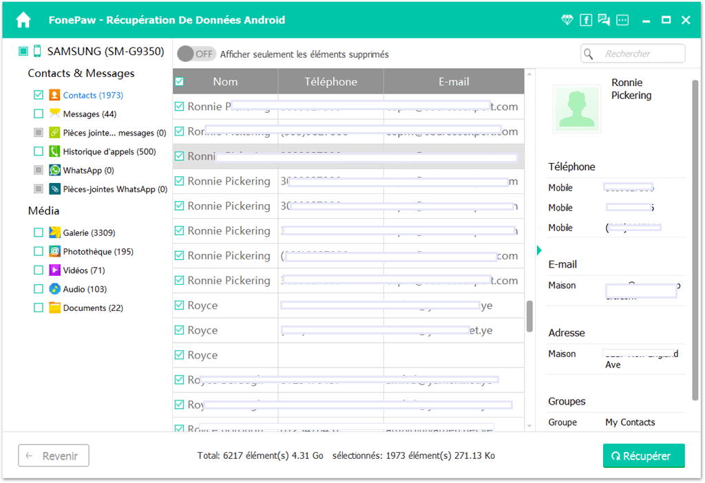 restaurer contacts lg