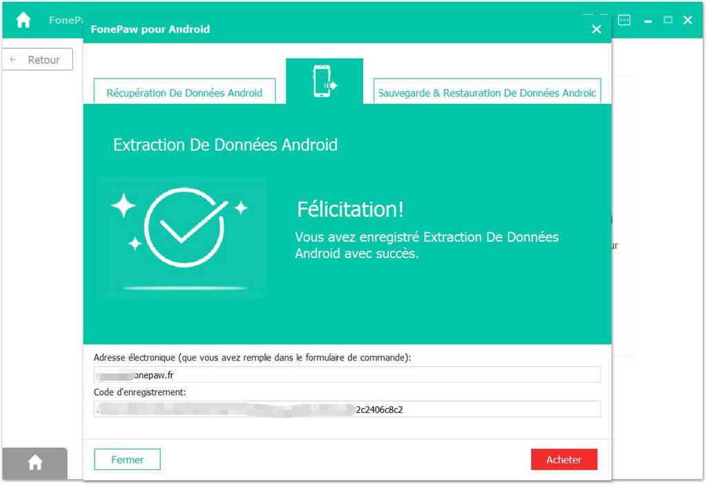 enregistrer Extraction De Données Android Cassées avec succes