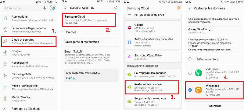 Restaurer des SMS avec samsung cloud 