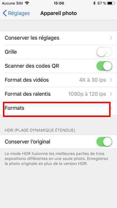 formats de l'appareil photos