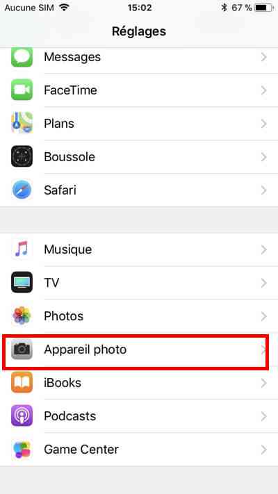 reglages iphone appareil photos