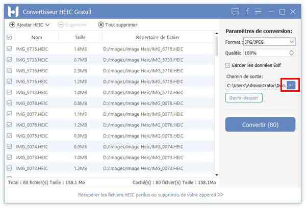 choisir l’emplacement où seront envoyés vos photos après la conversion