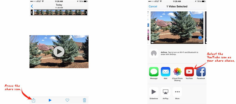 share iphone video via youtube