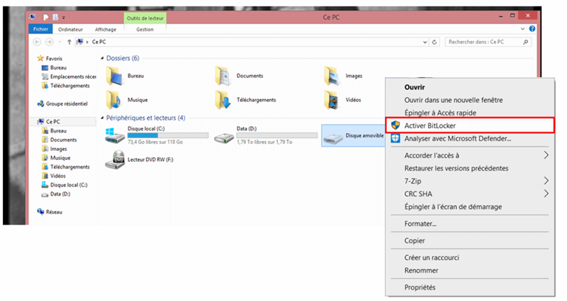 Activer BitLocker pour disque amovible