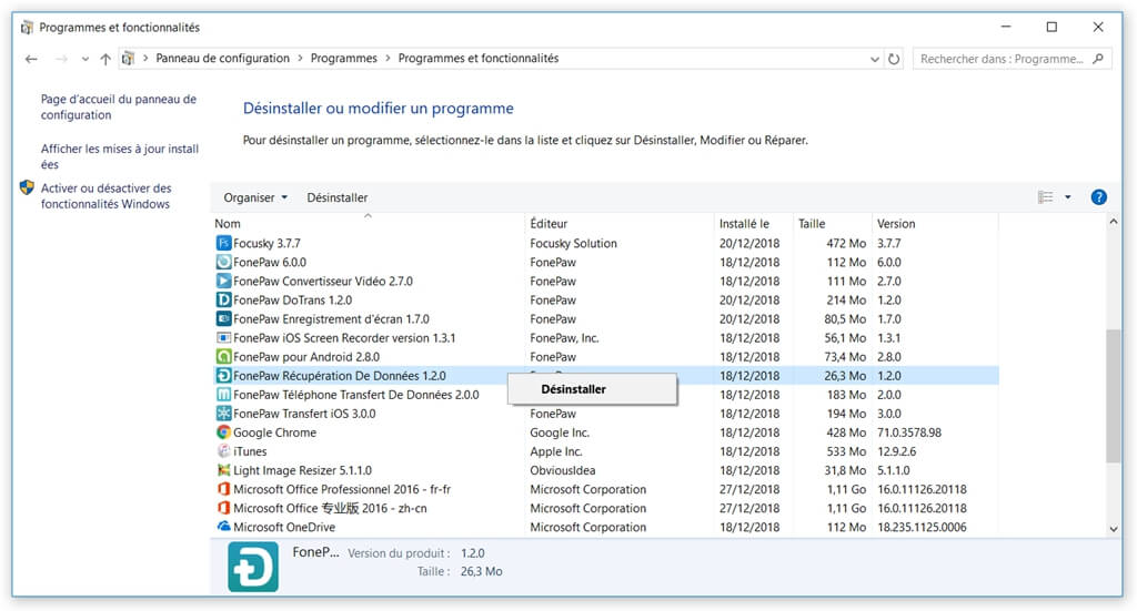 Désinstaller des logiciels avec Panneau de configuration