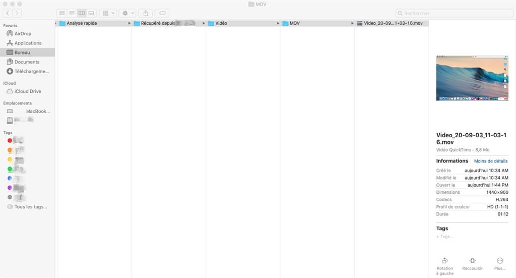Trouver la vidéo récupérée sur Mac