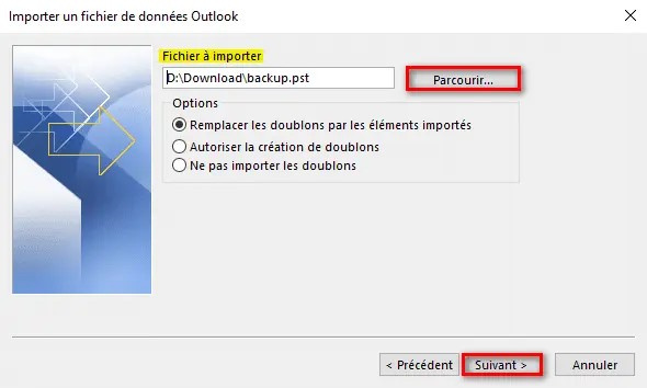 importer les données Outlook