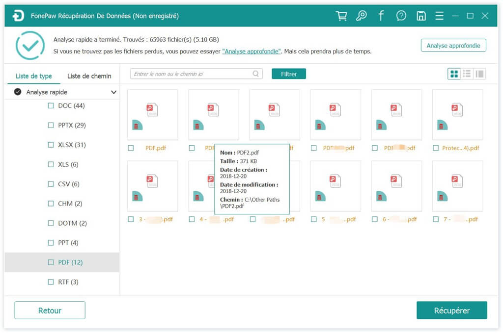 restaurer des fichiers PDF sur Windows