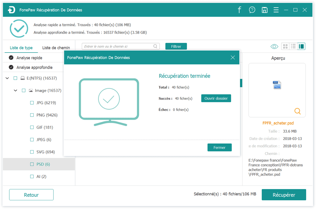 Récupération des fichiers PSD sur Windows