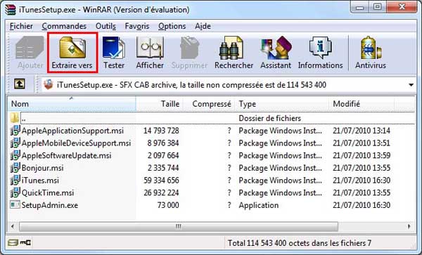 Extraire vers iTunesSetup