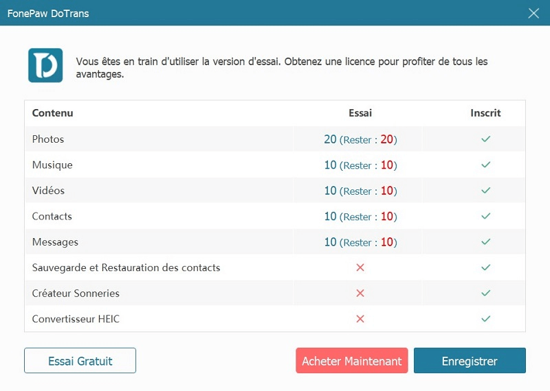 Version gratuite et payante