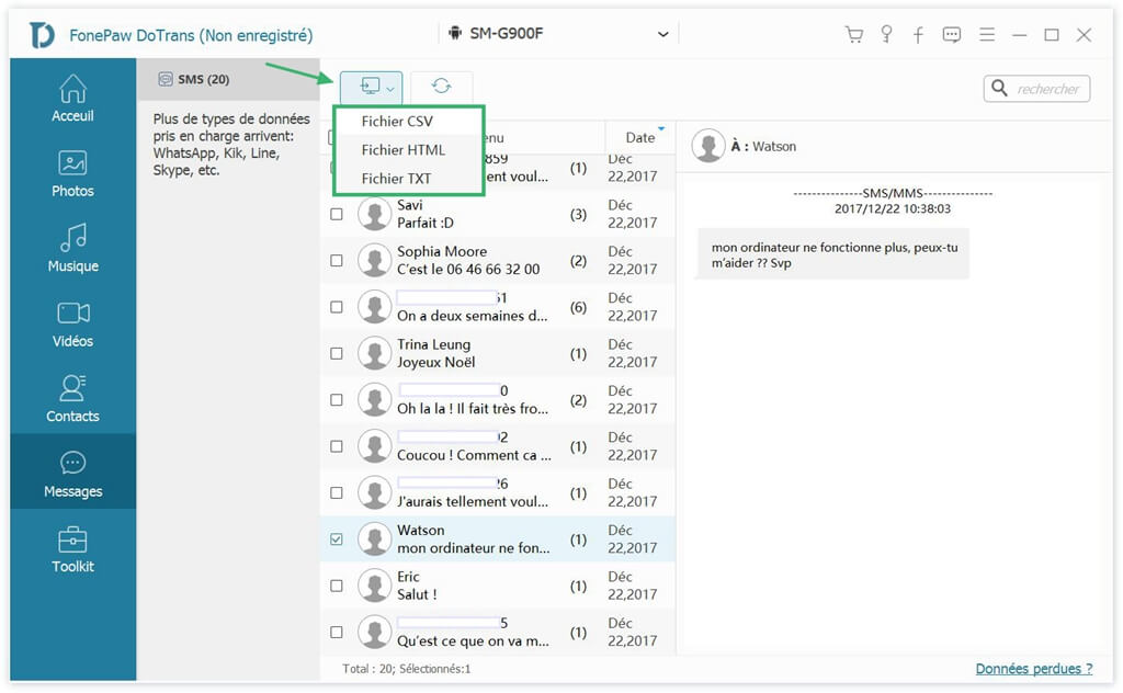 FonePaw DoTrans - copier sms iphone vers pc