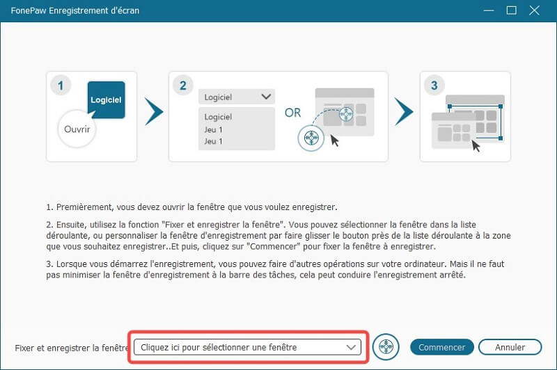 Choisir la fenetre enregistrée