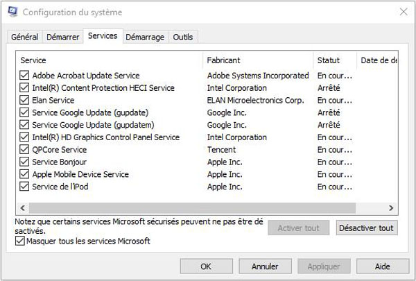 La configuration du système