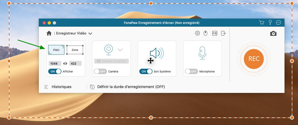 La configuration de l'Enregistreur d'écran