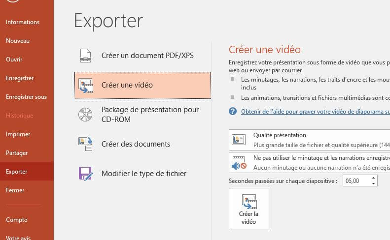 Transformer une présentation PowerPoint en une vidéo