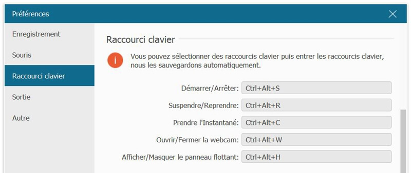 raccourci clavier