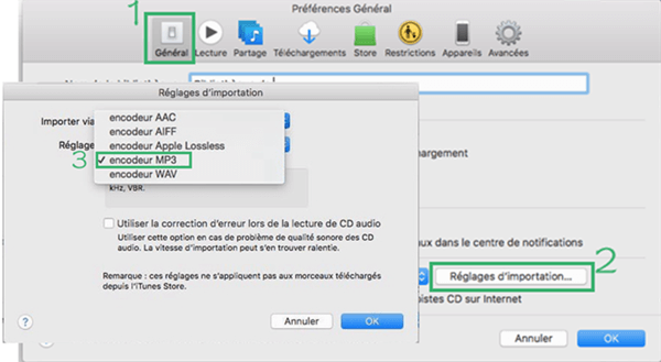 Choisir l'encodeur MP3 dans l'iTunes