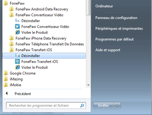 désinstaller FonePaw Transfert iOS (Windows)