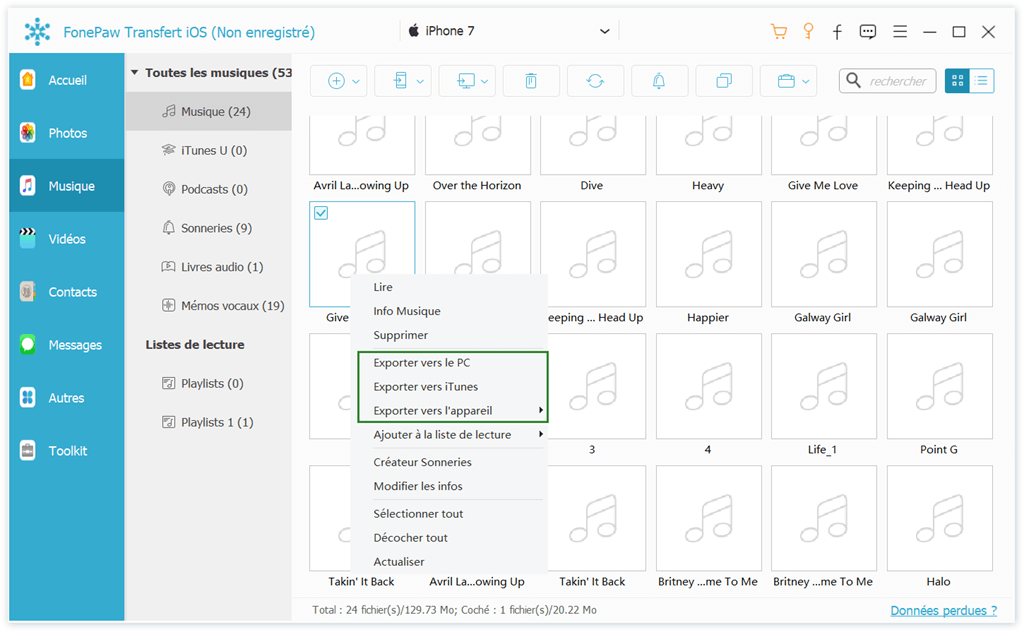 copier musique iphone vers pc