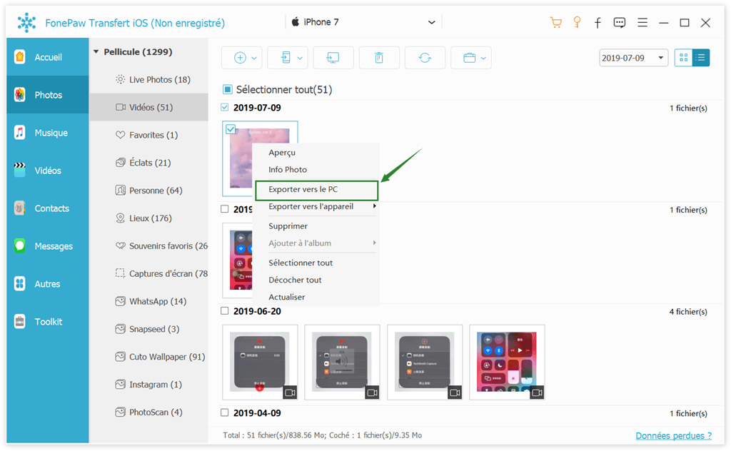 FonePaw Transfert iOS - exporter photos iPhone vers Mac