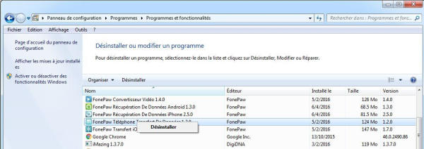 désinstaller FonePaw Transfert iOS (Windows)