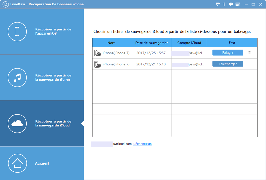 selectionner sauvegarde icloud